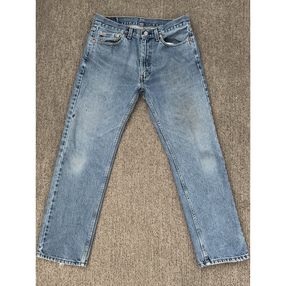 Levis 505 Mens 33x30 Jeans Zip Fly Denim 100% Cotton Distressed